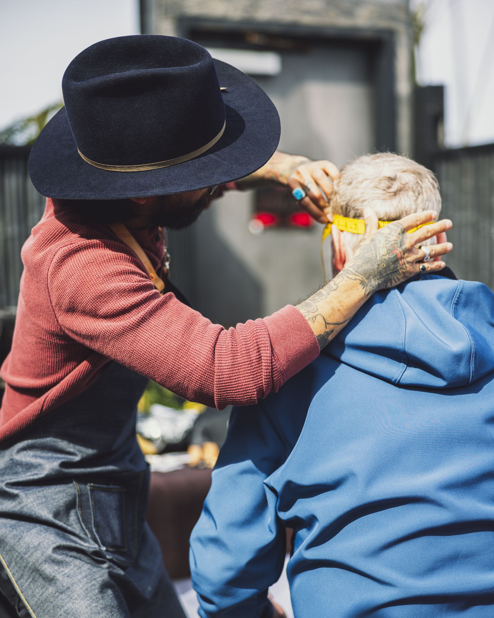 Fitting a guest with a custom hat