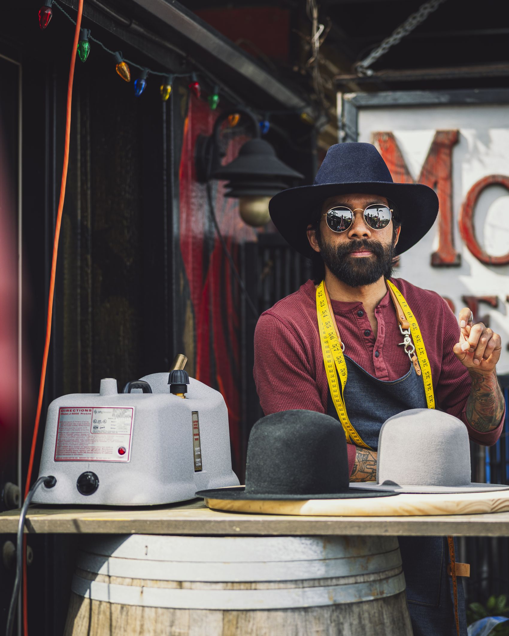 Hat bar set up at a popup